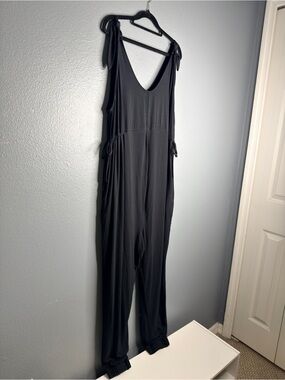 Black Maternity Women's Tie-Shoulder Jumpsuit Lagenlook Size Large